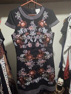 foxiedox Black Dress with Pink and Copper Floral Embroidery